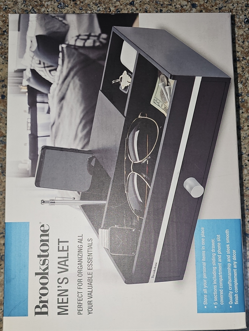 Brookstone NWT Black Men's Valet Organizer NEVER OPENED